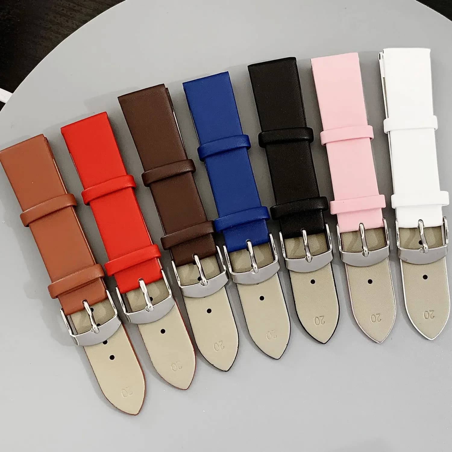 Women's Soft Leather Colorful Watch Strap Men12mm 14mm 18mm 20mm 22mm Leather Belt with Silver Arrow Buckle Remover Tool