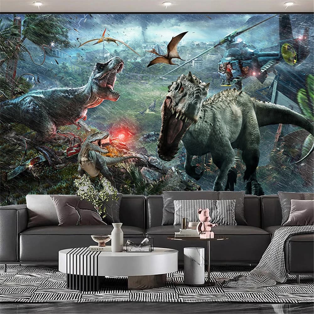 Carta da parati personalizzata con dinosauro cartone animato per sfondi per la camera dei bambini Camera da letto per ragazzi e ragazze papel de parede Arte murale 3D decorazioni per la casa