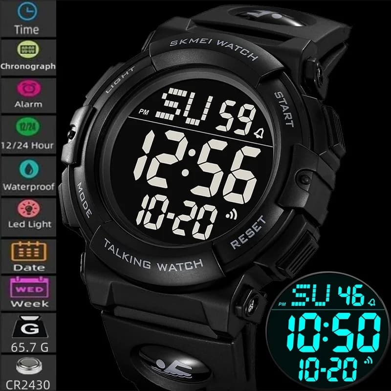 Skmei Orologi sportivi con quadrante grande per uomo Cronografo militare con luce a LED con ripetitore inglese Sveglia impermeabile da uomo