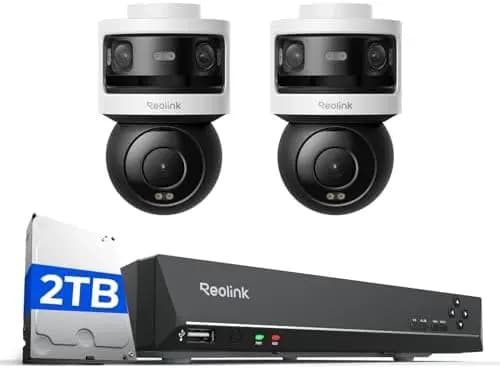 REOLINK Triple-Lens PoE Security Camera Outdoor, 10MP 180° Panoramic & 4K PT with Auto Tracking, 8CH Network Video Recorder for Home Security Camera System, OMVI 3i PoE X2 Bundle with RLN8-410