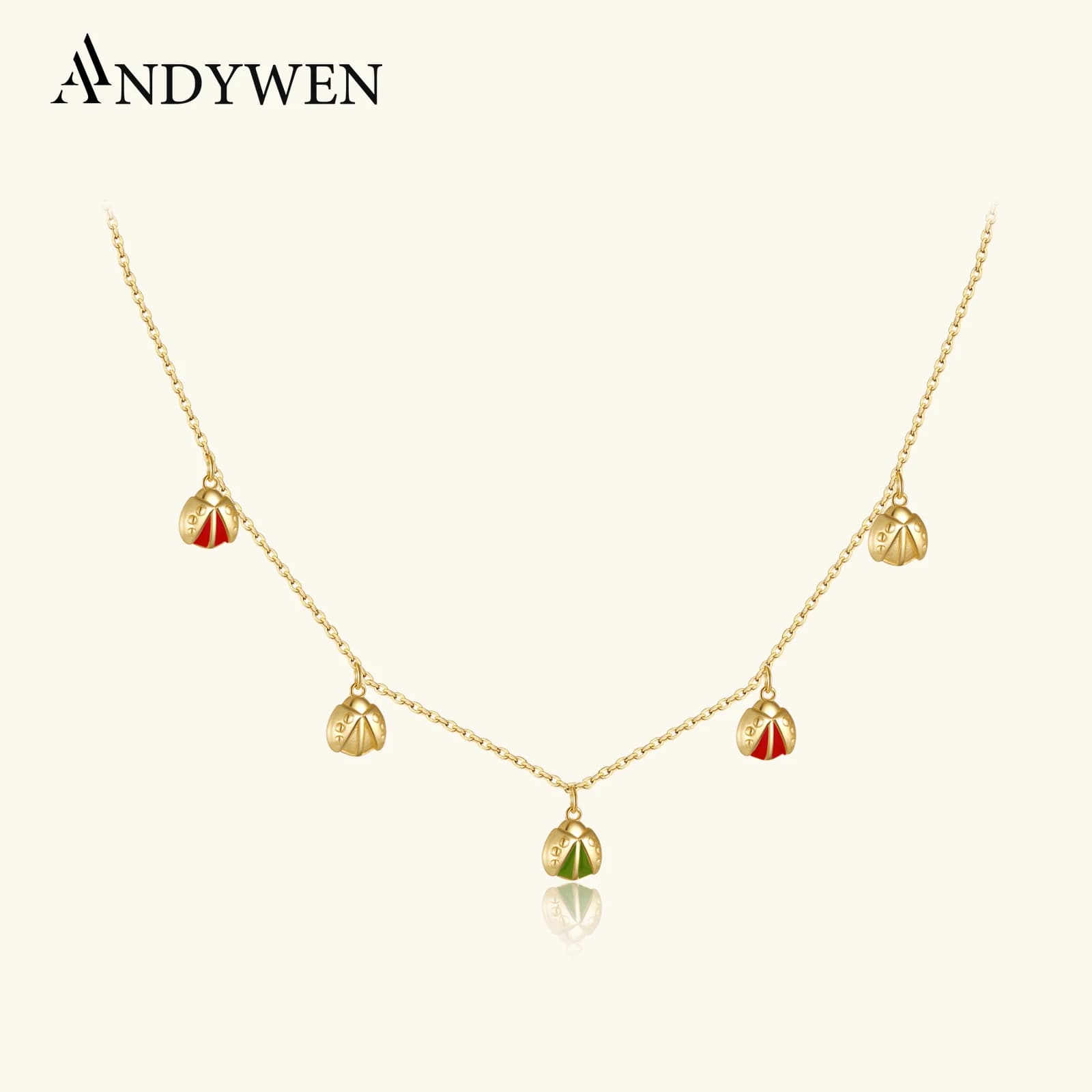 ANDYWEN argento Sterling 925 oro Joanne ingxtrecharm catena lunga girocollo perline donna catena lunga gioielli da sposa mela smalto rosso J