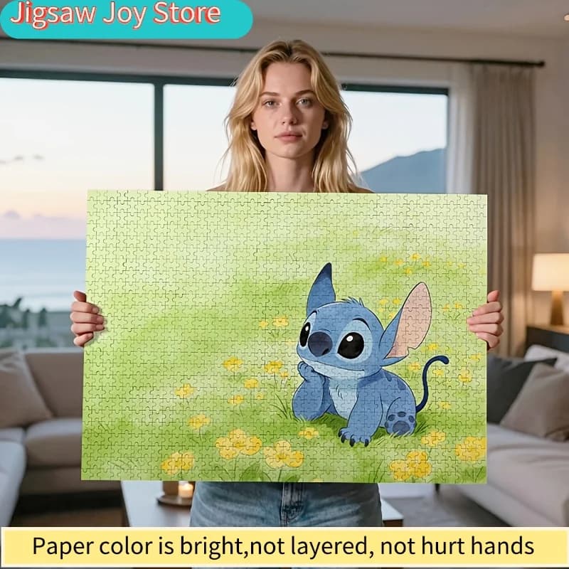 Puzzle da 1000 pezzi Disney Baby Stitch Meadow | Giocattolo antistress per adulti con simpatici cartoni animati, decorazione da appendere alla parete senza cornice per uso interno