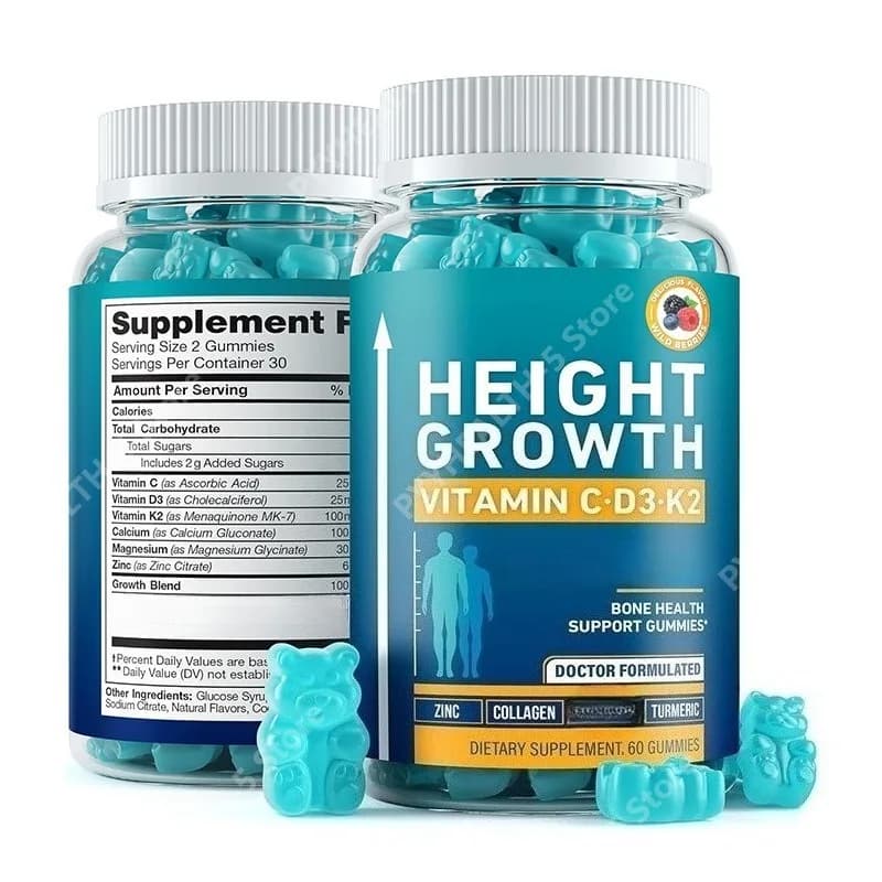 Gommose Vitaminiche per la Crescita in Altezza, Integratore di Calcio e Magnesio per Bambini, 60 Gommose