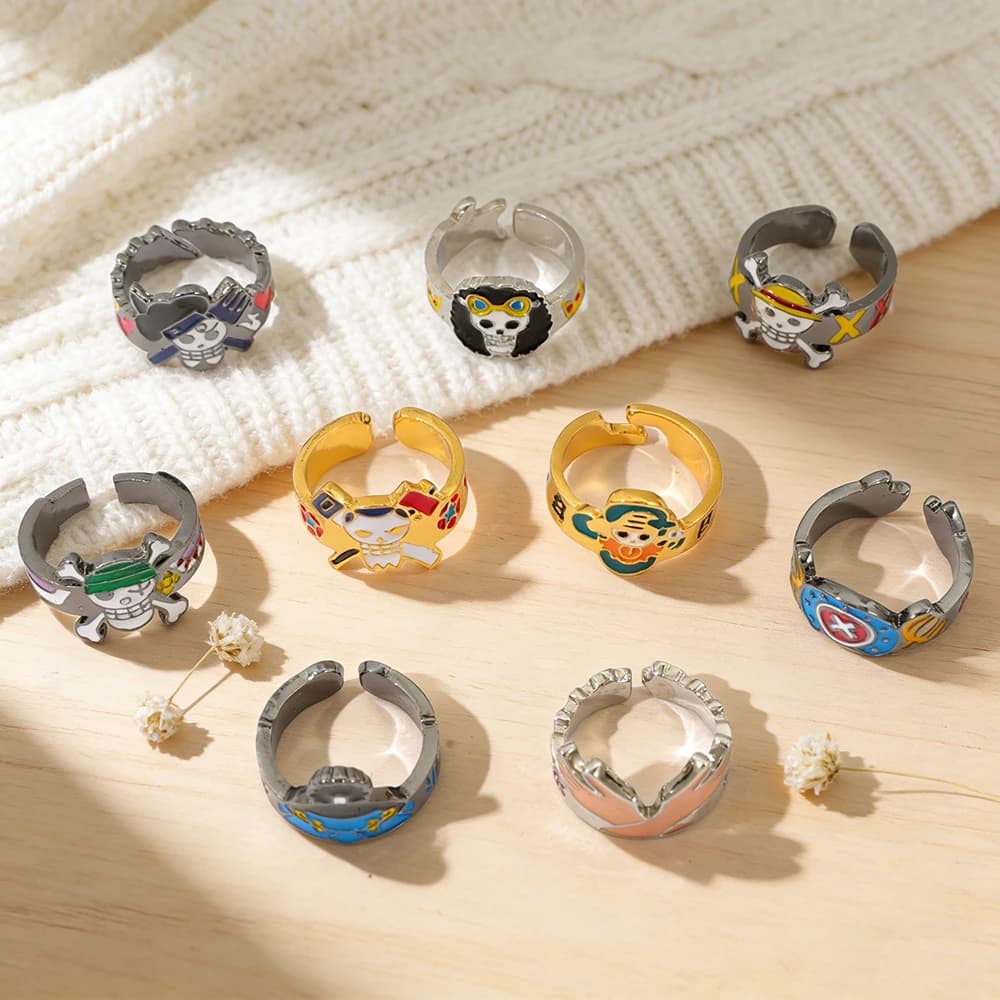 One Piece Skull Logo Adjustable Ring Hot Blood Anime Sailing Adventure Cosplay Prop Fans Gift for Men Women Jewelry