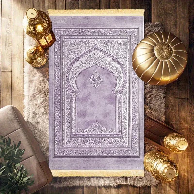 VIKAMAI Islamic prayer carpet, kneeling mat, worship mat, Islamic style arch, floral motif, Muslim mosque, pilgrimage, Ramadan, home