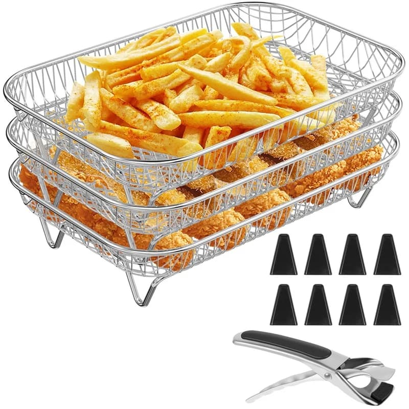 ABMR-Rastrelliera per friggitrice quadrata per Forno Cremagliera per disidratatore stackable 3 layers Cestello per fryer in stainless steel for cooking with air fryer