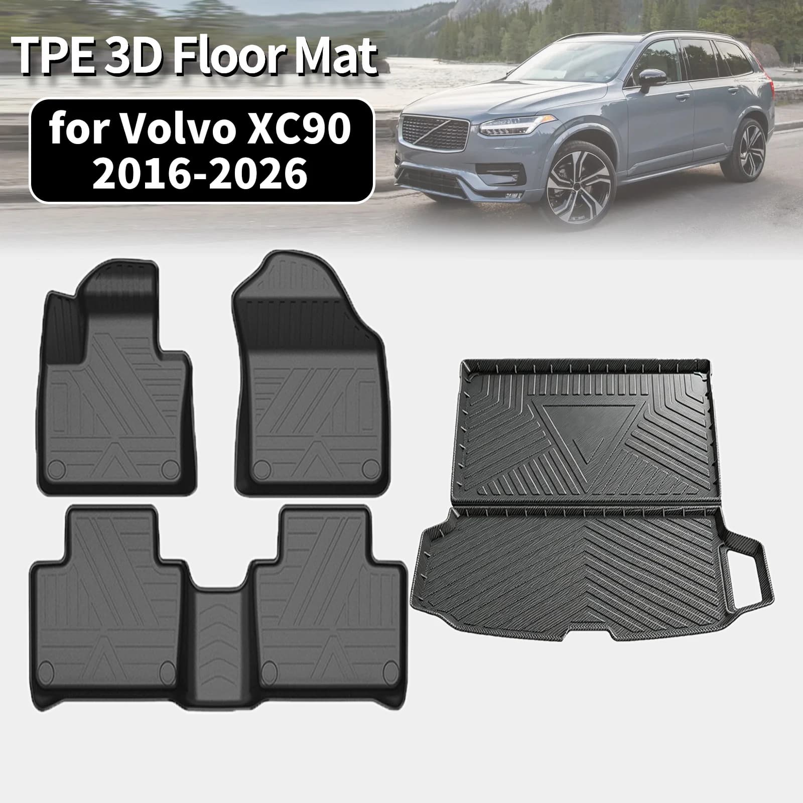 for Volvo XC90 B5 B6 Fuel 2016-2026 LHD Eco-Friendly TPE Car Floor & Trunk Mats, Non-Slip Dustproof (Not For RHD)