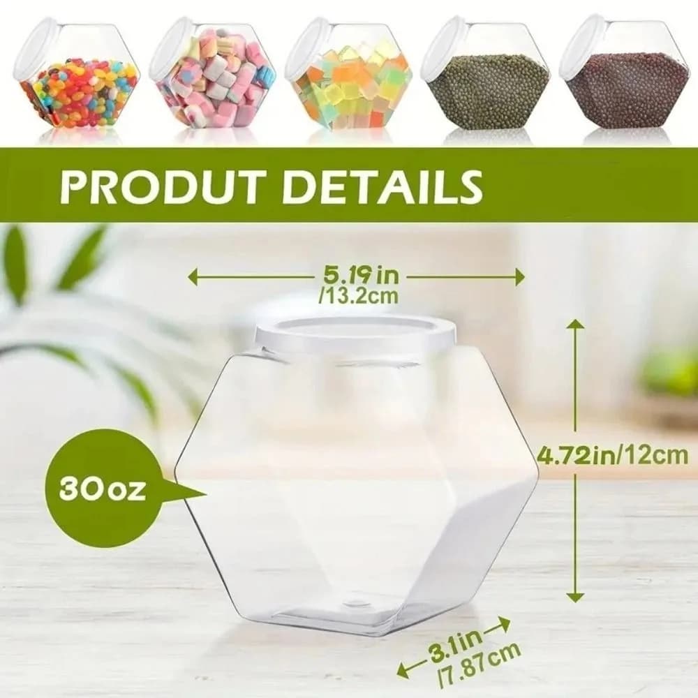 Portable Hexagonal Candy Cookie Jar Plastic Clear Packaging Jars Sealed with Lid Food Storage Container Countertop Organizer
