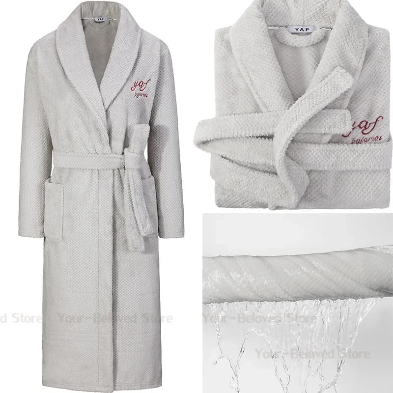Autumn Winter New Showcase Shower Bathrobe Men's Dress Soft Velvet Coral Kimono Dress Couple Dress Collection with Rewind Nightwear with Pocket