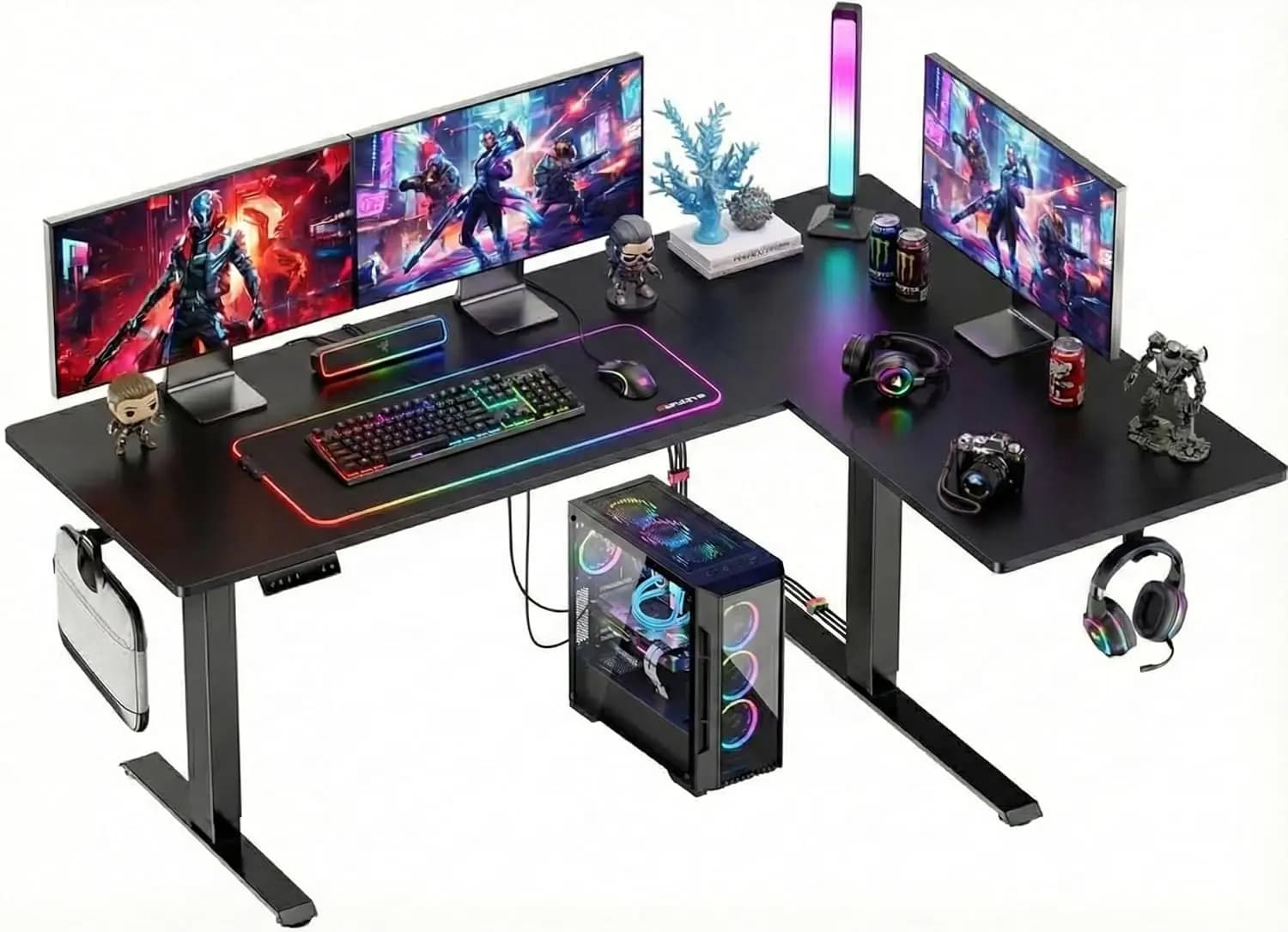 Scrivania da gaming a forma di L con doppio motore, scrivania angolare regolabile elettricamente da 71 x 48 pollici, personalizzabile