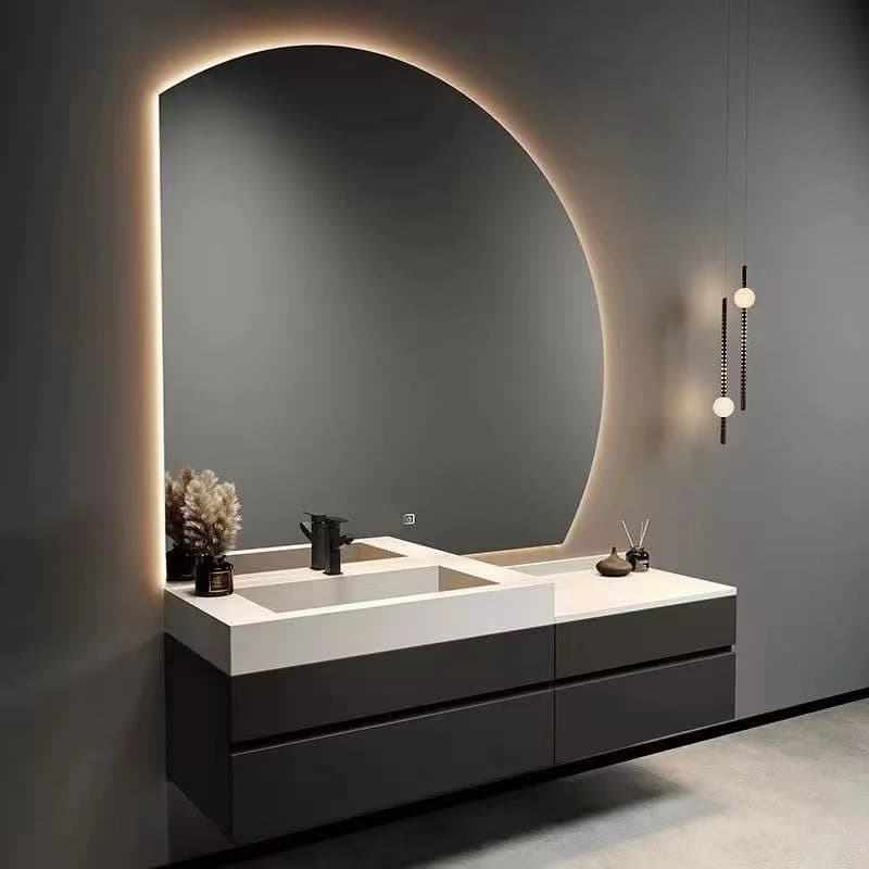 Mobile Bagno in Legno con Lavabo Singolo o Doppio e Specchio per Hotel