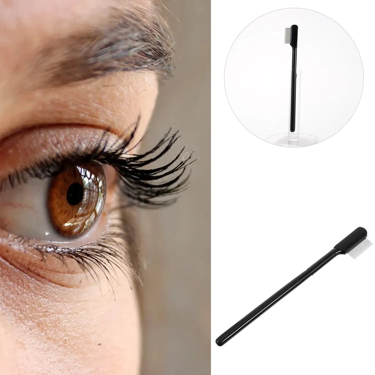 Eyelash Comb Stainless Steel Single-Sided Lash Brow Brush for Separating Curling Eyelashes Eyebrow Grooming Makeup Tool Mascara
