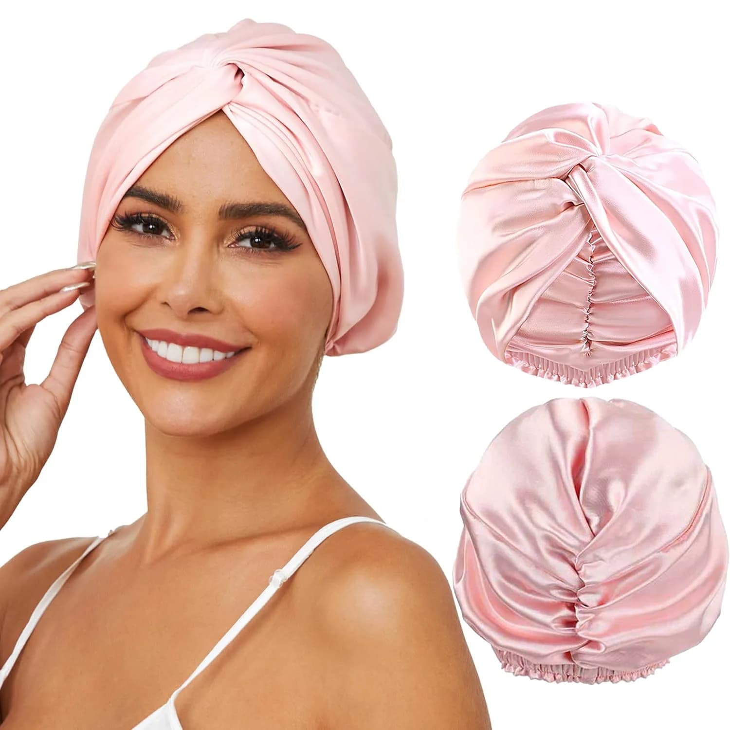 Cuffia da Notte a Doppio Strato Effetto Seta, Stile Europeo e Americano, alla Moda, per Bagno, Trucco e Bellezza, e Cuffia Doccia