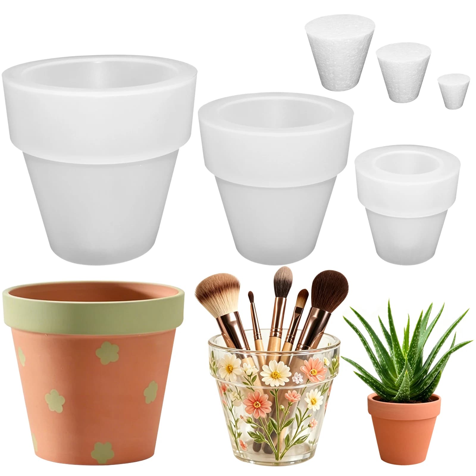 Flower Pot Silicone Molds, 3Pcs Terracotta Pot Resin Mold, Epoxy Resin Mold for Succulent Planter, Makeup Brush Pen Holder