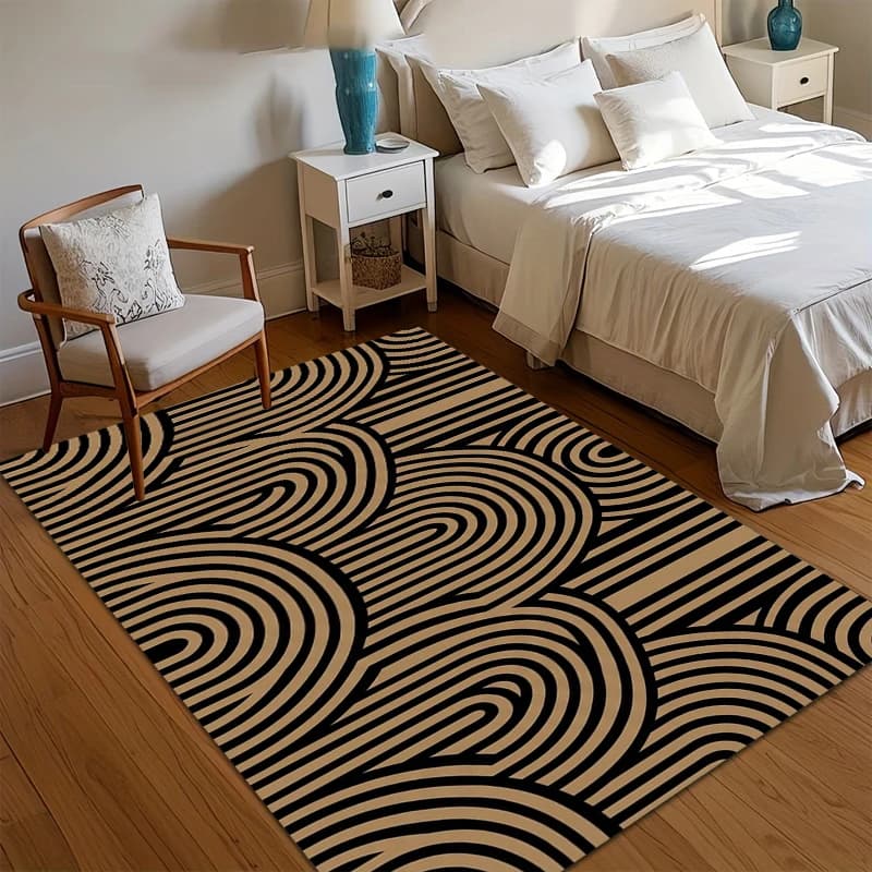 Tappeto Geometrico Dark Wave Moderno Astratto Antiscivolo Lavabile per Camera da Letto, Soggiorno, Sala da Pranzo, Yoga, Minimalista