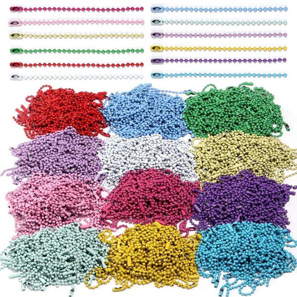 100pcs 10/12cm Iron Colorful Ball Bead Chains KeyRing Dolls Label Hand Tag Chains Connector For DIY Keychain Jewelry Accessories