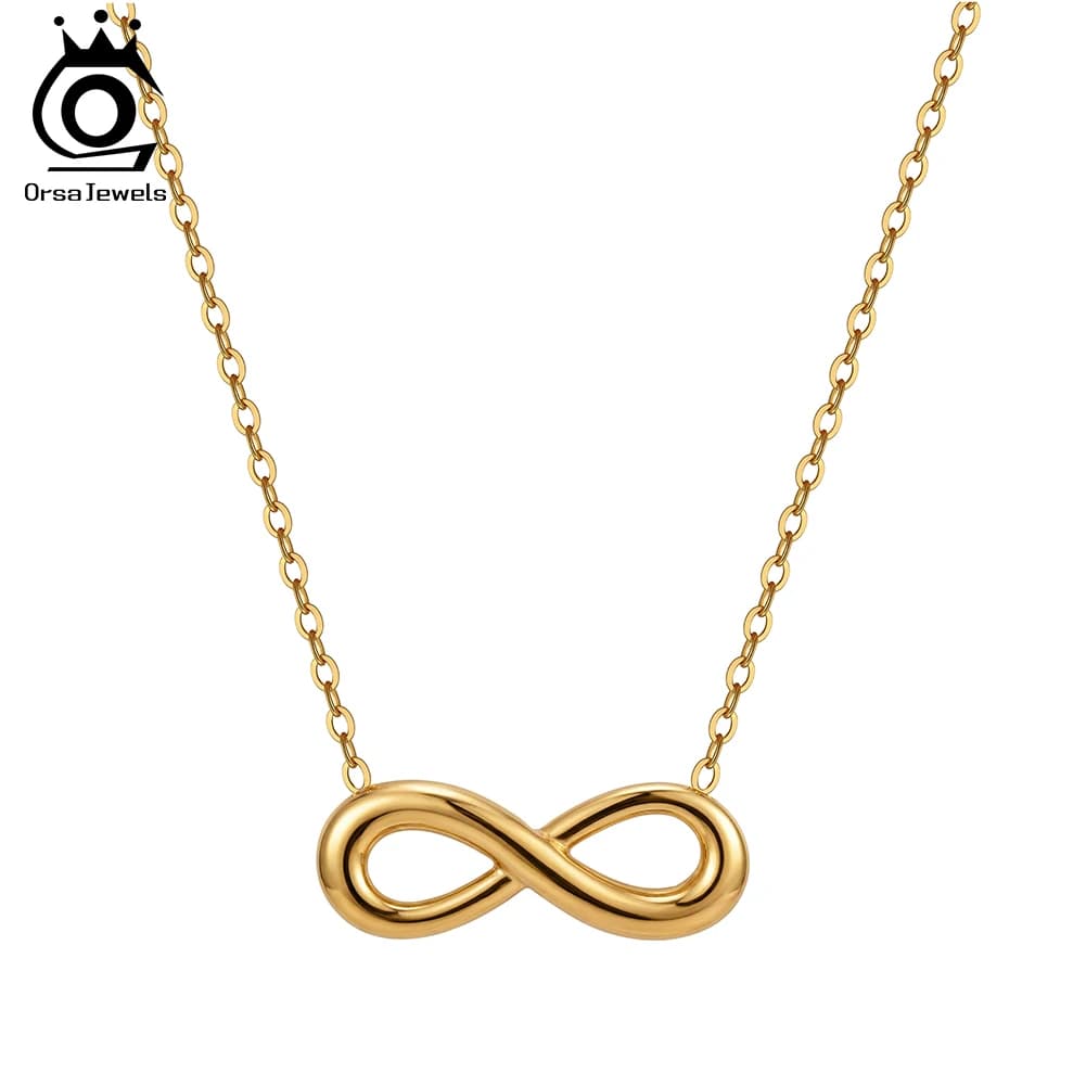 ORSA JEWELS Stainless Steel Cute Hollow Bowknot Pendant Necklace Infinite Accessory Women's Daily Wear Collarbone Chain STKN15