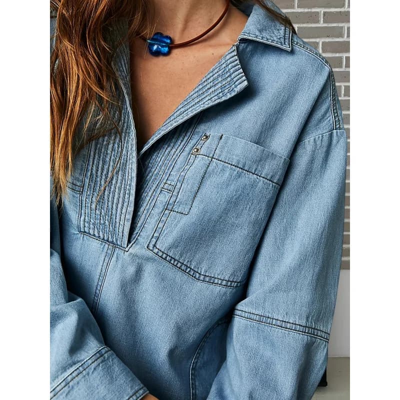Giacca di jeans scollo a V da donna, corta, stile casual, per la primavera, in altro materiale, 100% articolo di moda transfrontaliero