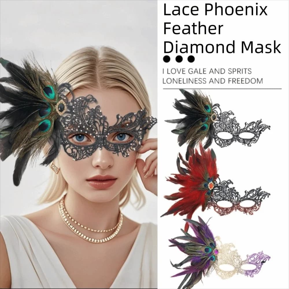 Fancy Rhinestone Half-Face Lace Mask Multicolor Seductive Style Masquerade Mask Masquerade Cosplay Feather Mask Girl