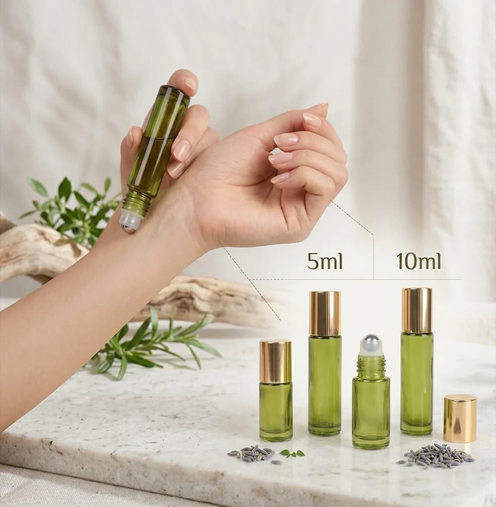 Flacone Roll-on in Vetro da 5ml/10ml, Bottiglia Vuota Ricaricabile per Oli Essenziali, Fiale per Profumo, Contenitore Portatile da Viaggio