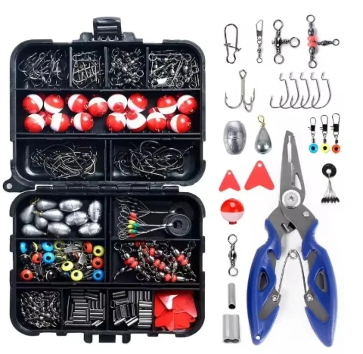 263PCS Jig Hooks Fishing Sinker Weights Swivels Snaps Connectors with Fishing Tackle Lure Box Fishing Tools Accessories Kit