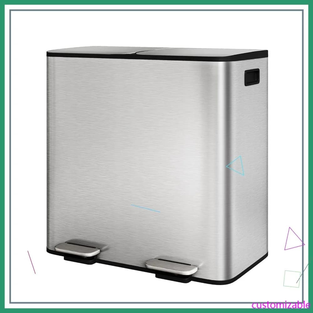 Bidone della Spazzatura Doppio in Acciaio Inox 2x10.6 Galloni con Coperchio, Combo Bidone per Rifiuti e Riciclo con Pedale per Cucina