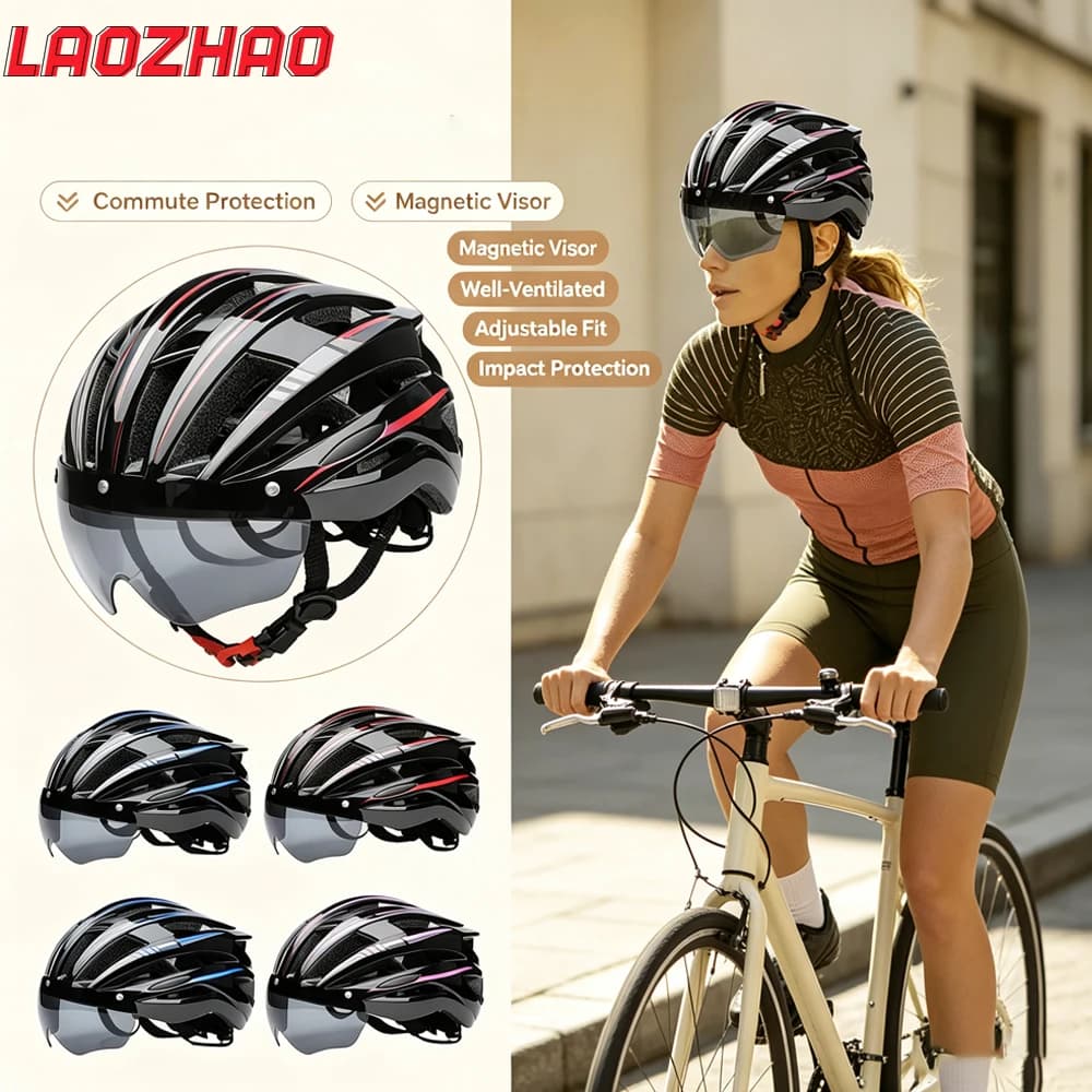 1PC Bike Bicycle Helmet with Detachable Magnetic Goggles Lightweight Cycling Helmet Adjustable for Adult Men Women Mountain