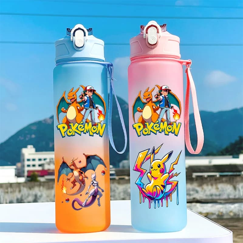 750ml for Poke mon Water Bottle Gradient Color Plastic Straw Cup Anime Peripheral Gourde Drinking Water Cup School Supplies Gift