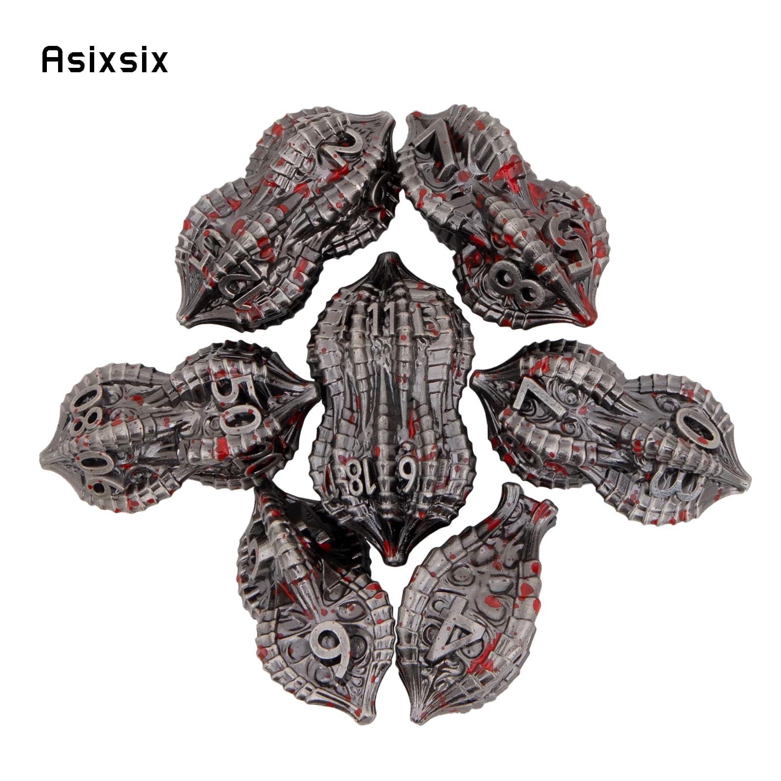 Set di 7 Dadi Metallici Argento e Rosso a Forma di Fiore, Dadi Metallici Cavi Perfetti per Giochi di Carte, Giochi da Tavolo, Critical Role, RPG, D&D