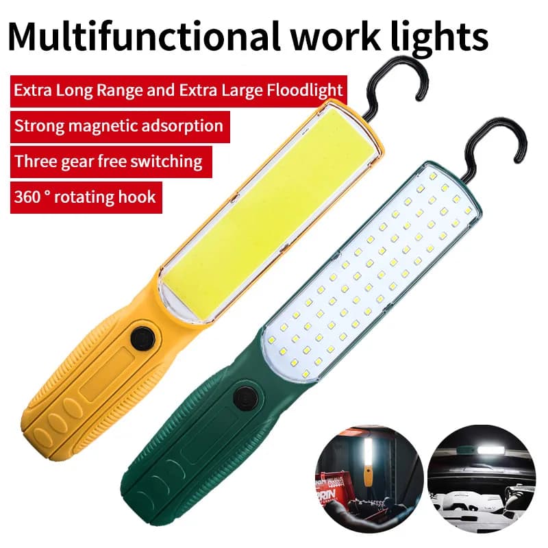 Forte lampada da lavoro a LED COB Proiettore portatile Torcia di emergenza per riparazione da campeggio portatile ricaricabile tramite USB con gancio magnetico