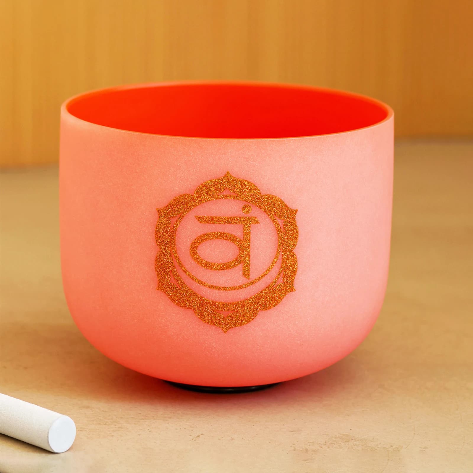 Hye-eun 10 inch Navel Chakra Tuned Singing Bowls D Note Orange Quartz Crystal Singing Bowl for Yoga Sound Healing Meditation