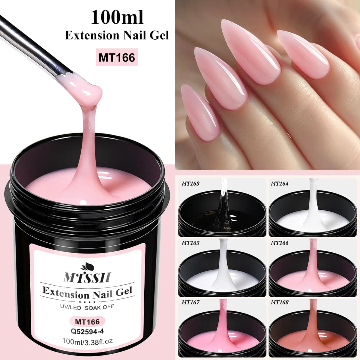 Gel Costruttore per Unghie Poly Extension 100ml, Gel UV Duro Bianco Latte, Trasparente, Rosa Nude, Acrilico Cristallino, Gel per Estensione Unghie Soak Off