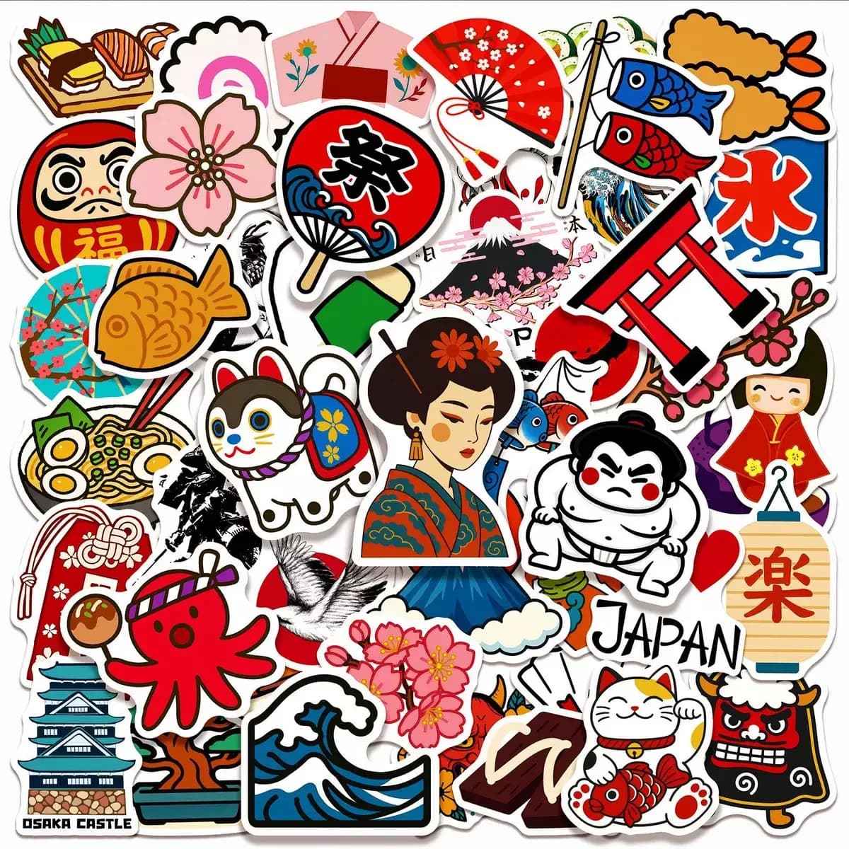 50 pieces stickers traditional culture in japanese style aesthetics for kids toy laptop water bottle luggage waterproof vinyl decal