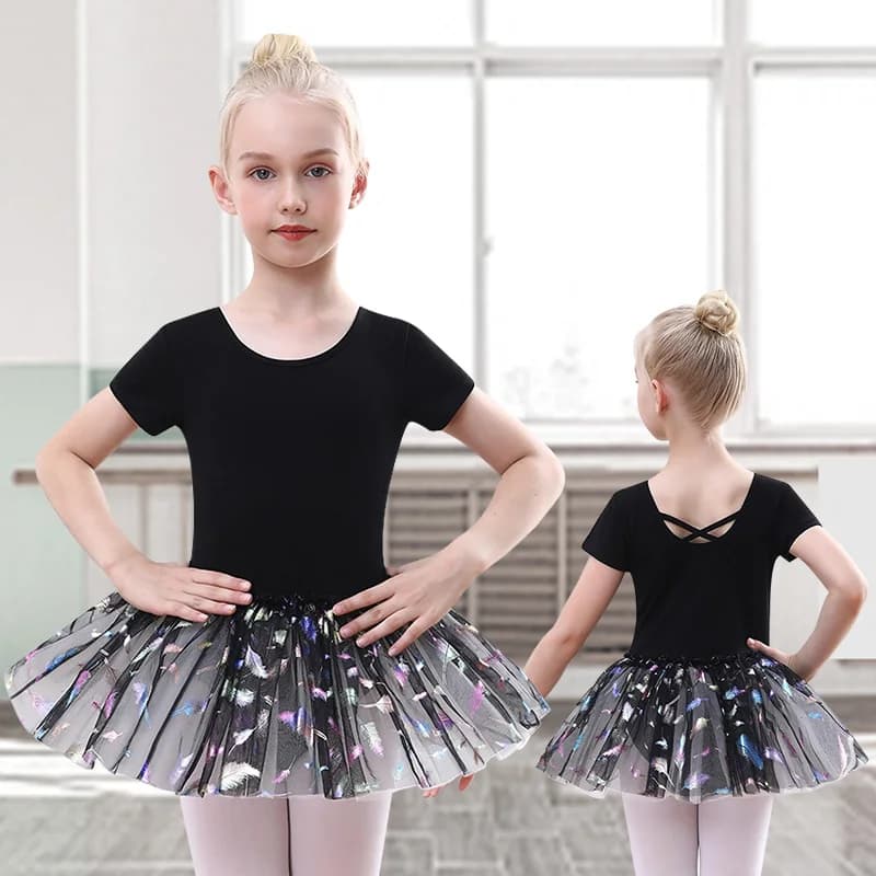 Abito da ballo per ragazze a maniche corte Body da balletto per ragazza Ginnastica Danza Tutu Gonne con abito da ballo incrociato sul retro