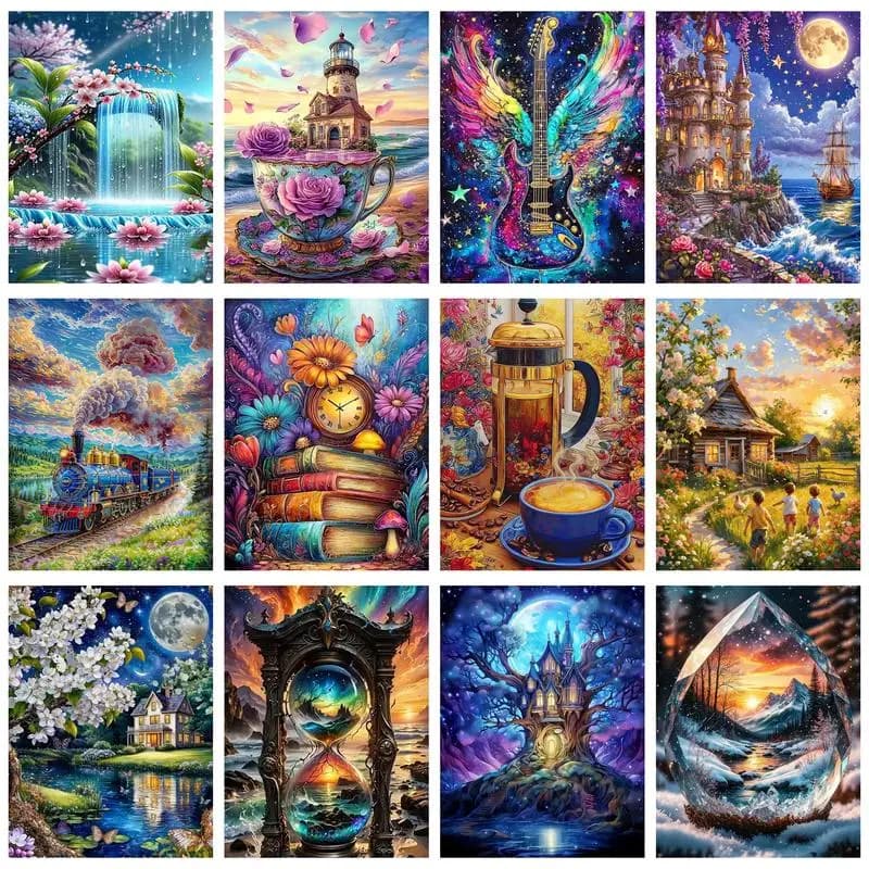 CHENISTORY Oil Painting By Number Dreamy Night Scenery Wall Art DIY Frame Pictures By Number Acrylic Canvas Home Decoration