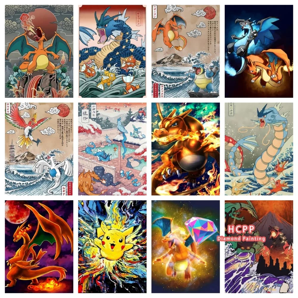 Kit Pittura Diamante Pikachu Charmander Cartone Animato Carino, Diamanti Quadrati e Rotondi 5D, Mosaico Fai da Te, Arte Artigianale, Regalo Squisito, Decorazione Casa