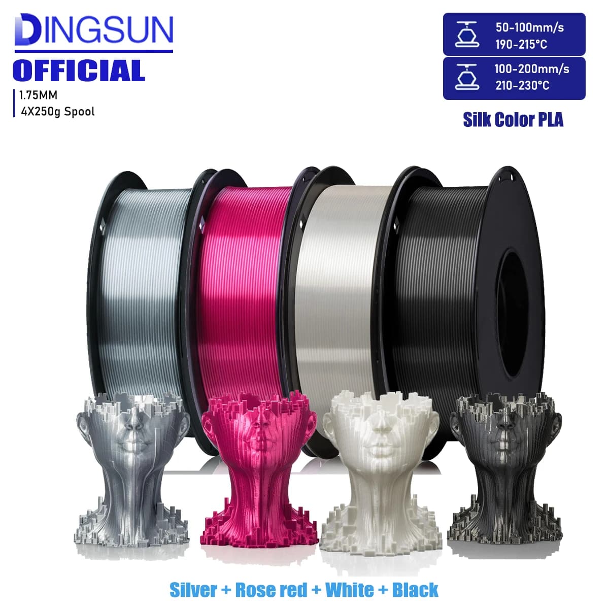 Filament PLA Silk 1.75mm, Metallic Effect 3D Printers, Dimensional Accuracy +/- 0.02mm, Compatible with Most FDM 3D Printers