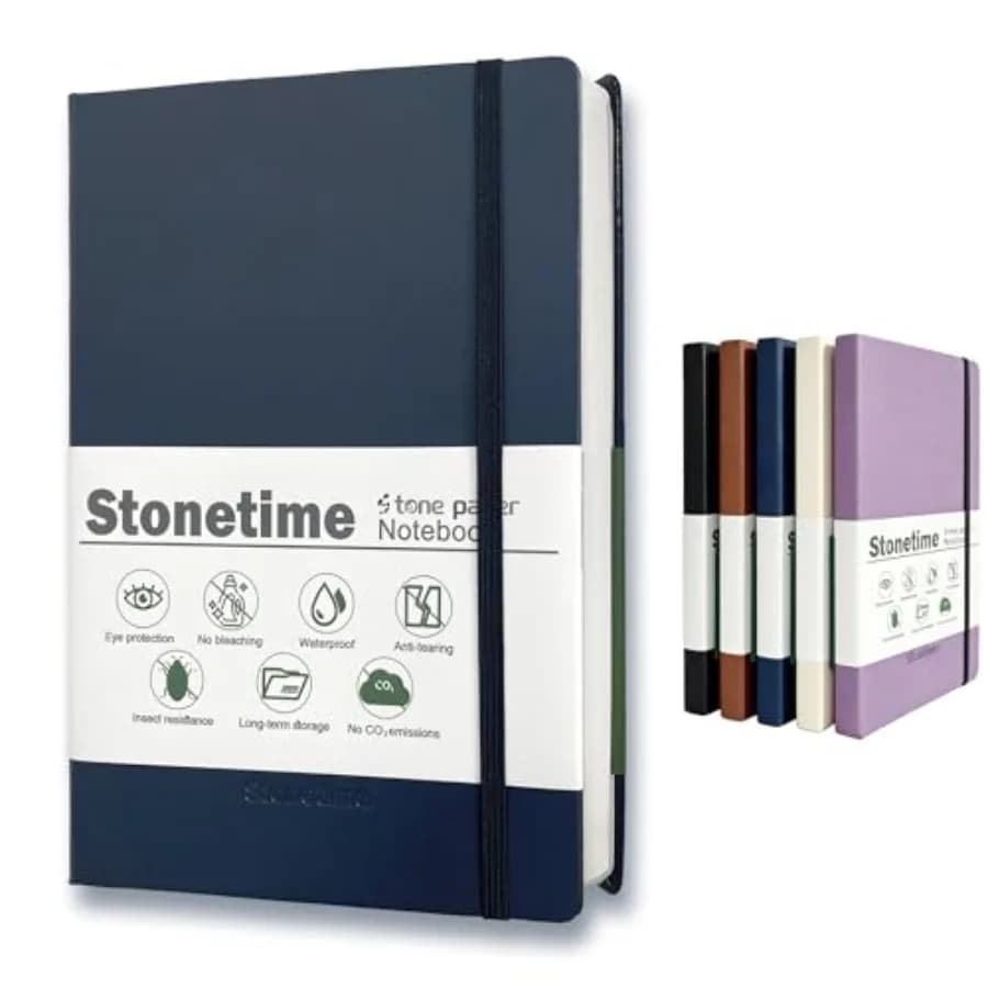 Stone Paper Dot Grid Notebook A5, Vegan Leather Hardcover Journal 160 Pages, Waterproof Notepad for Executive Office Travel Blu