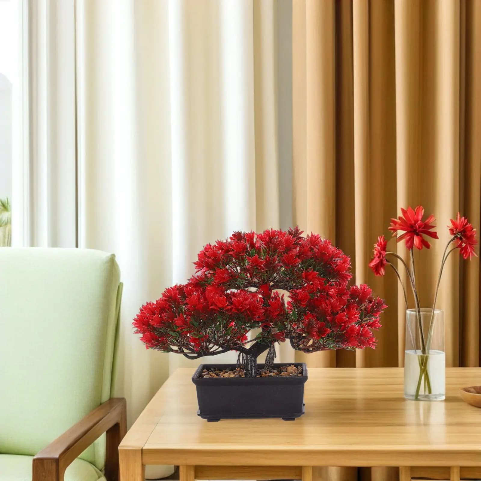 Bonsai Artificiale Realistico, Piccolo Albero Decorativo in Plastica Verde, Pianta Simulata Giapponese per Casa e Ufficio