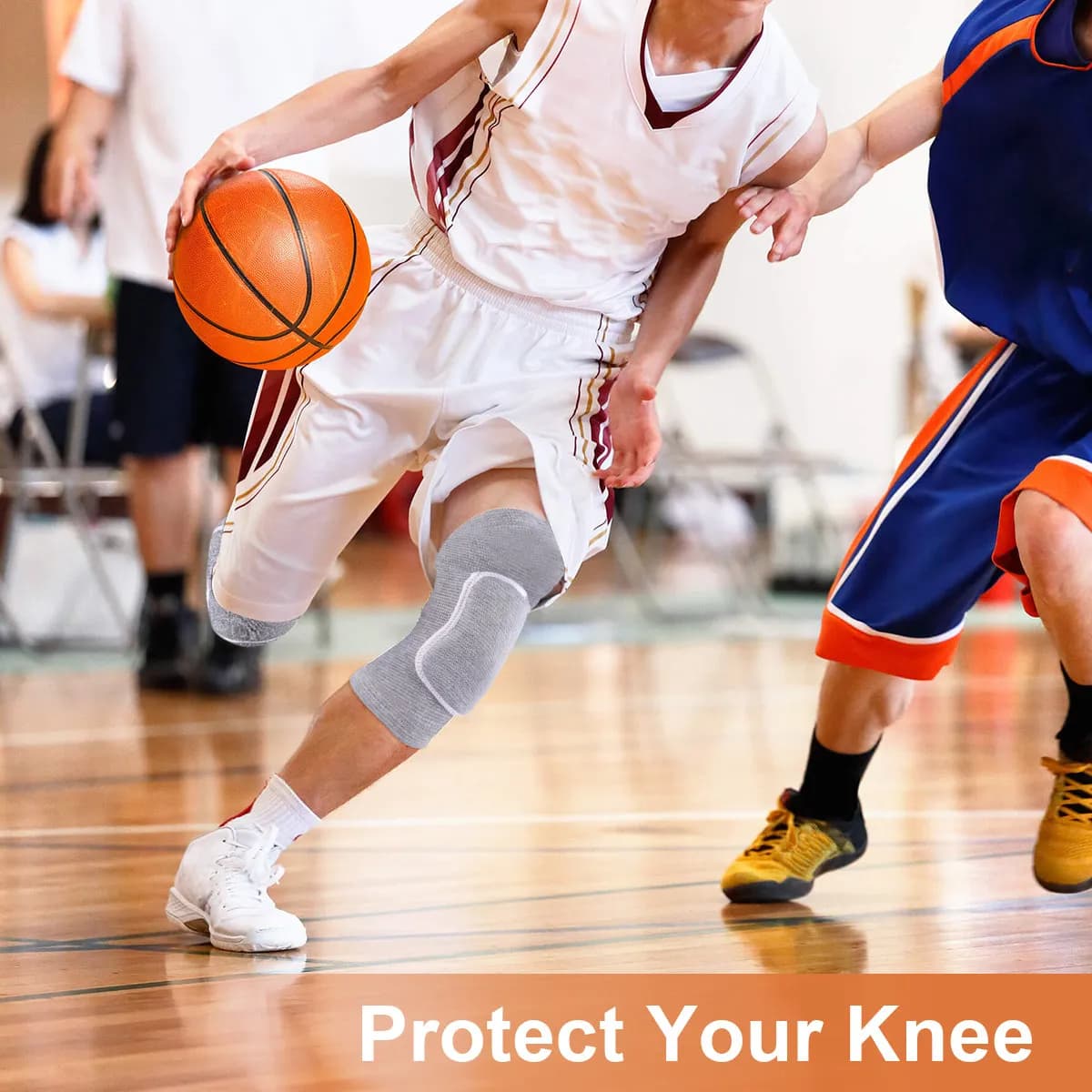 1 paio di ginocchiere calde con supporto elastico, traspiranti, protettive, per sport e basket all'aperto