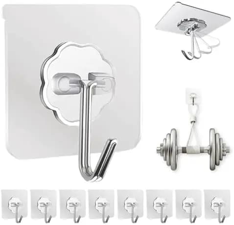 Ganci adesivi resistenti da parete 50 libbre, senza danni, impermeabili, ganci adesivi trasparenti per casa, bagno, cucina, ufficio, esterni 10