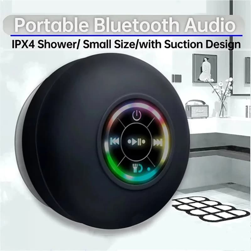 Bathroom Bluetooth Speaker Wireless Mini Stereo Sound LED Speaker With Suction Cup IPX4 Waterproof For Travel Outdoor Bathroom