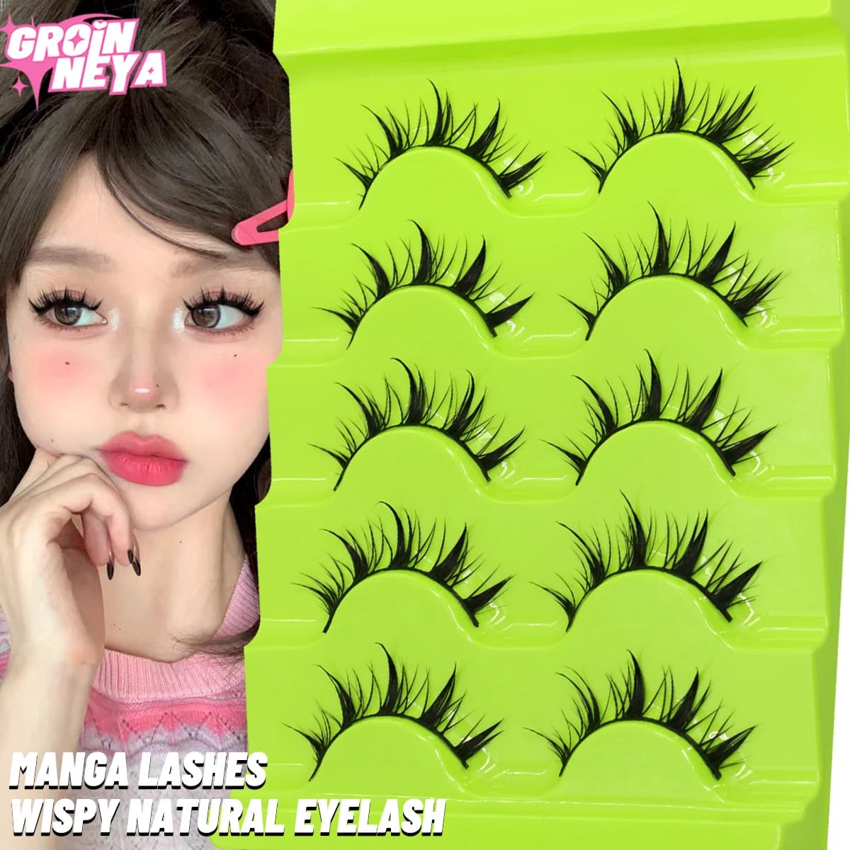 GROINNEYA 5 Paia Manga 3D Ciglia Finte Natural Soft Cross Eyelash Natural Subtle 3d Extension Fin Visone Eyelash
