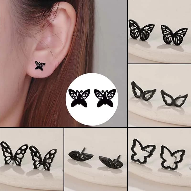 Orecchini a Farfalla Neri in Acciaio Inossidabile, Gioielli per Orecchie a Forma di Ali di Cartone Animato, Mini Orecchini a Forma di Animale per Ragazze e Studentesse, Accessori Regalo