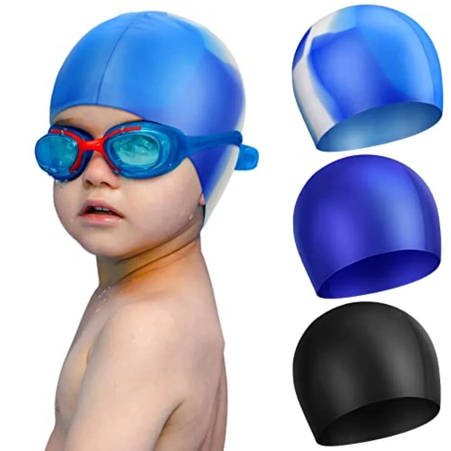 3 Pcs Swim Cap Waterproof Silicone Swimming Caps for Girls Boys Adults Over 5 Years Old Pool Swim Hat for Toddler and Adults