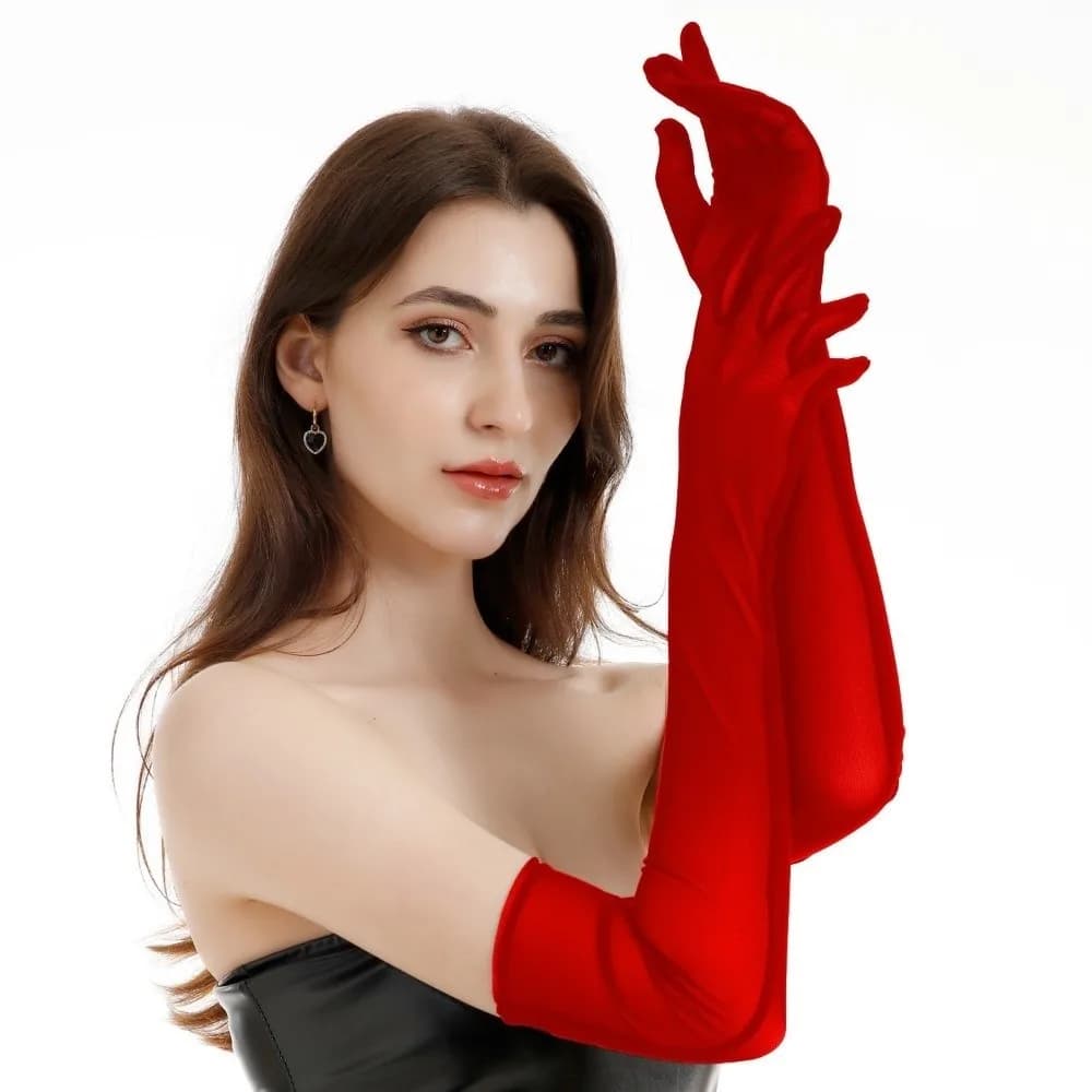 Guanti Trasparenti Ultra Sottili Elasticizzati in Tulle, Protezione Solare, Guanti a Rete per Gomito, Guanti a Dita Intere da Donna