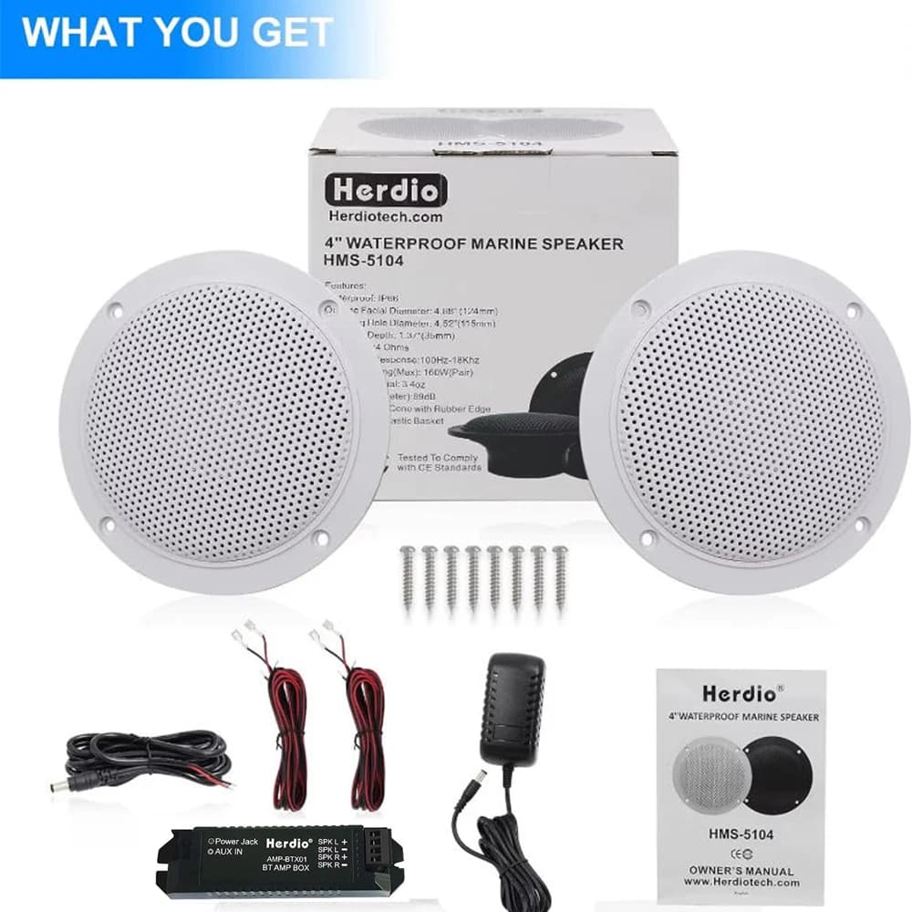 Herdio Altoparlanti Bluetooth da soffitto da 4 pollici, resistenti all'acqua, 160 W, altoparlanti marini per bagno, cucina, casa, camper, 2 pezzi