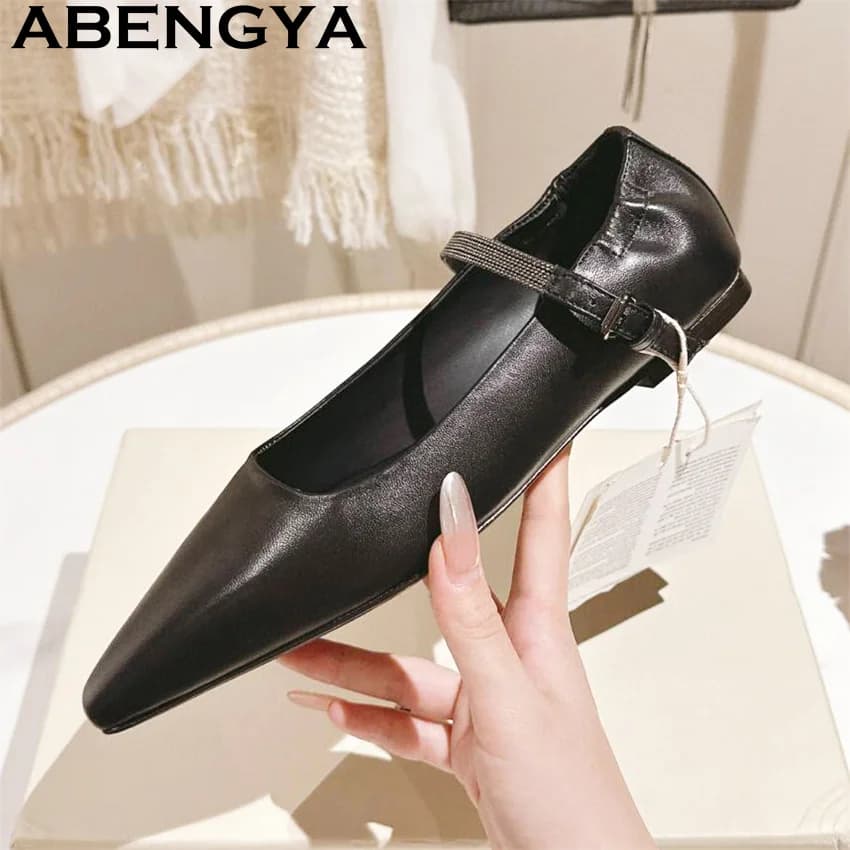 ABENGYA 2025 Summer New Royal Leather Low Shoes Women's Toe Toe Fashion Low Shoes Women's Luxury Ladies Stroller Shoes Zapatos Mujer