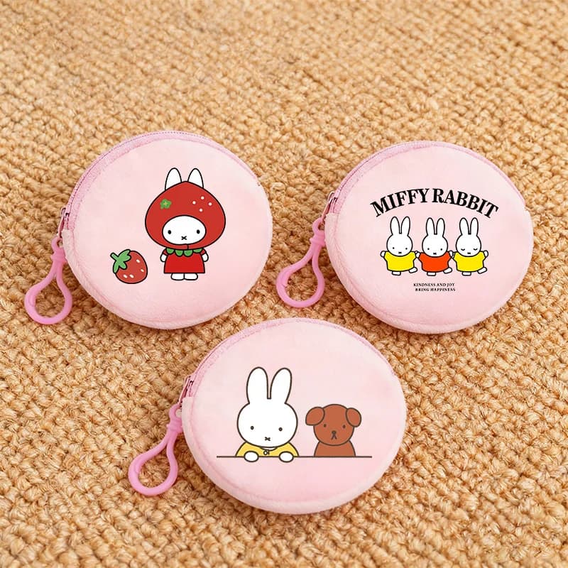 Miffys Coin Purse Cartoon Rabbit Printed Portable Mini Wallet Kawaii Fashion Earphone Change Storage Round Pouch Birthday Gifts