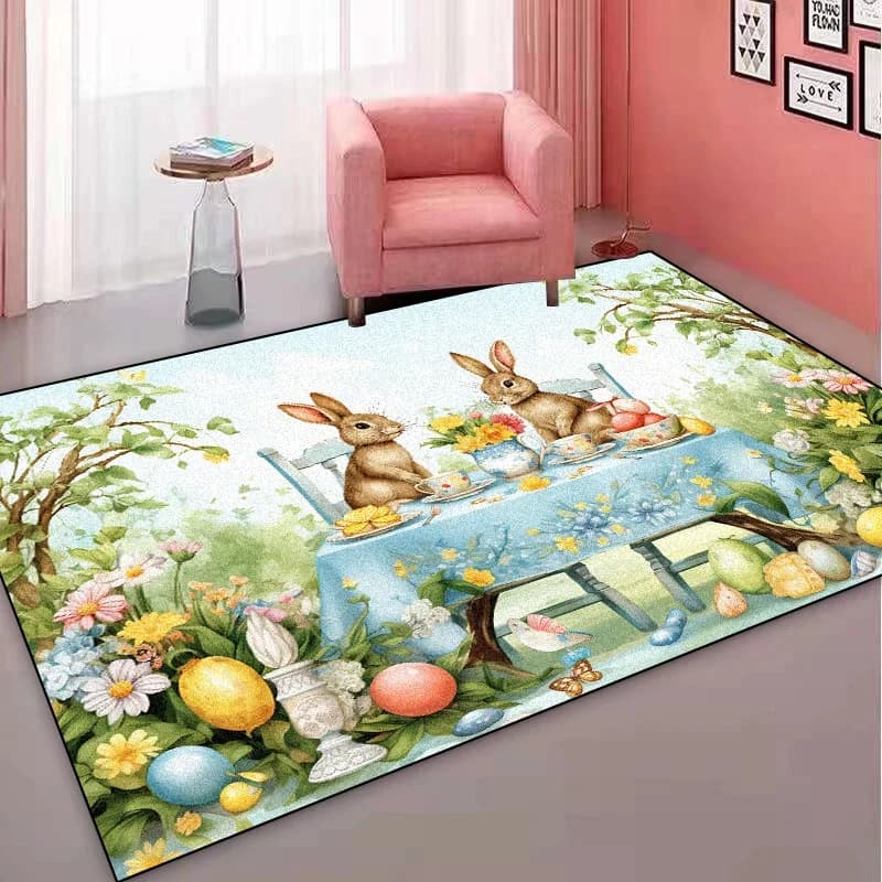 Cute Cartoon Carpet for Living Room Rabbit Pattern Bedroom Decoration Non-slip Children Rugs Bathroom Cloakroom Plush Floor Mats